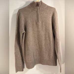J.Crew Men's Size Medium Lambswool Quarter-zip Sweater In A Heathered Tan Beige